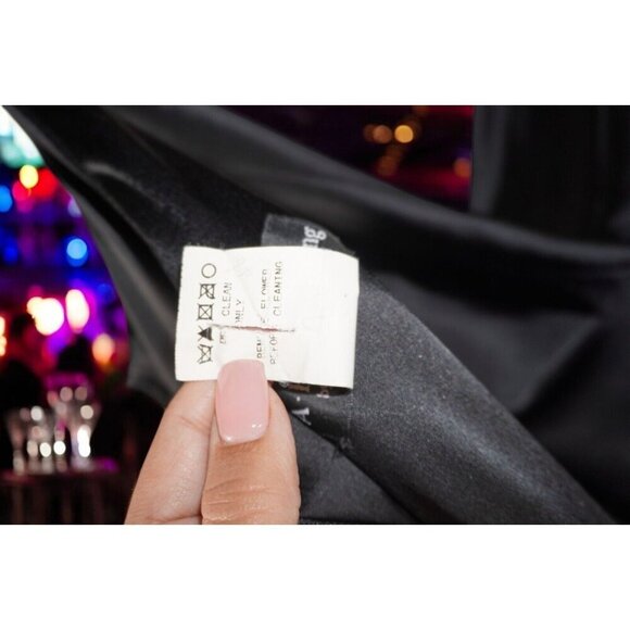 A.B.S. by Allen Schwartz Black Satin Handkerchief Hem Dress - Size 14 - Pre-Own - Picture 10 of 11